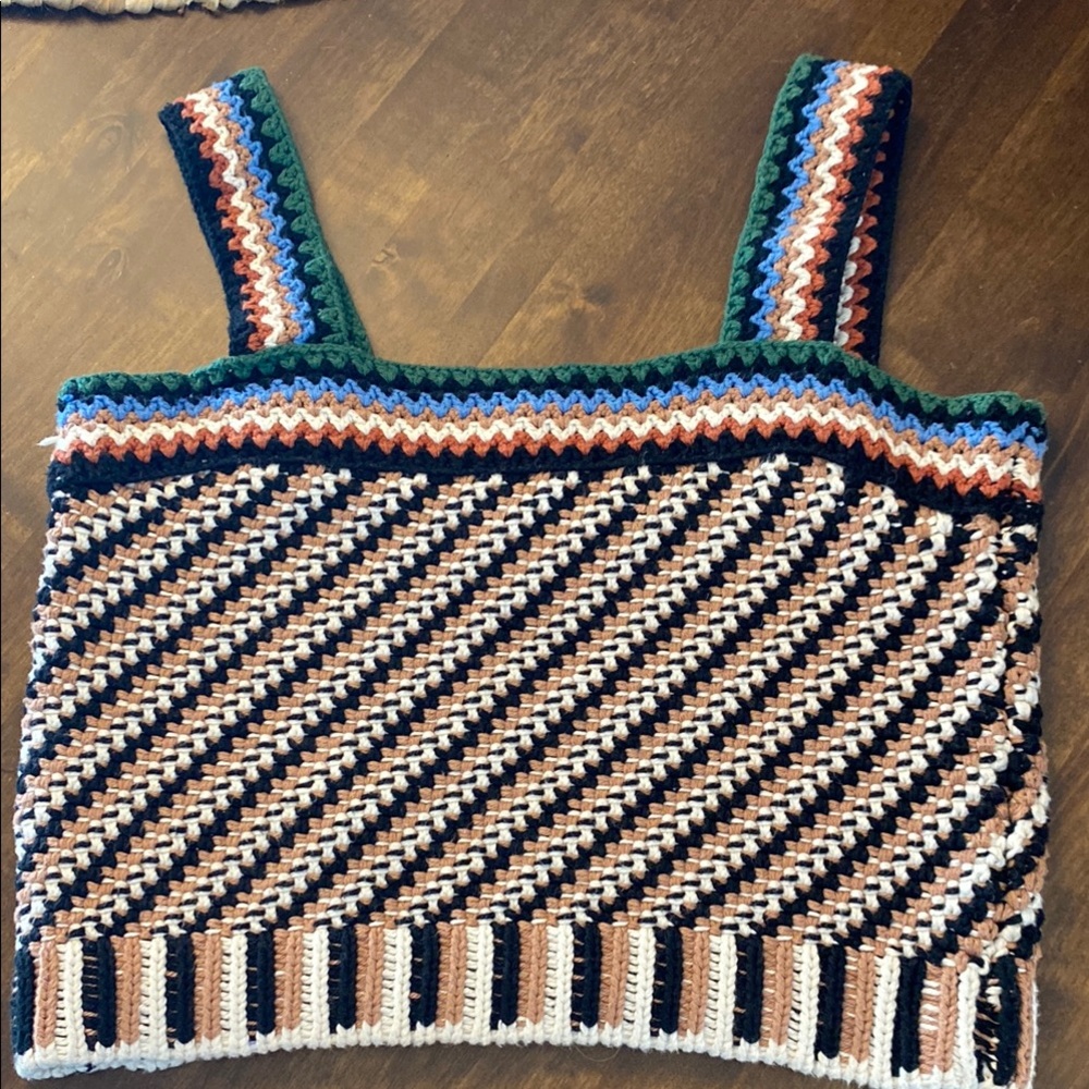 Veronica Beard Livina Crochet Striped Multicolor Crochet Top size small
